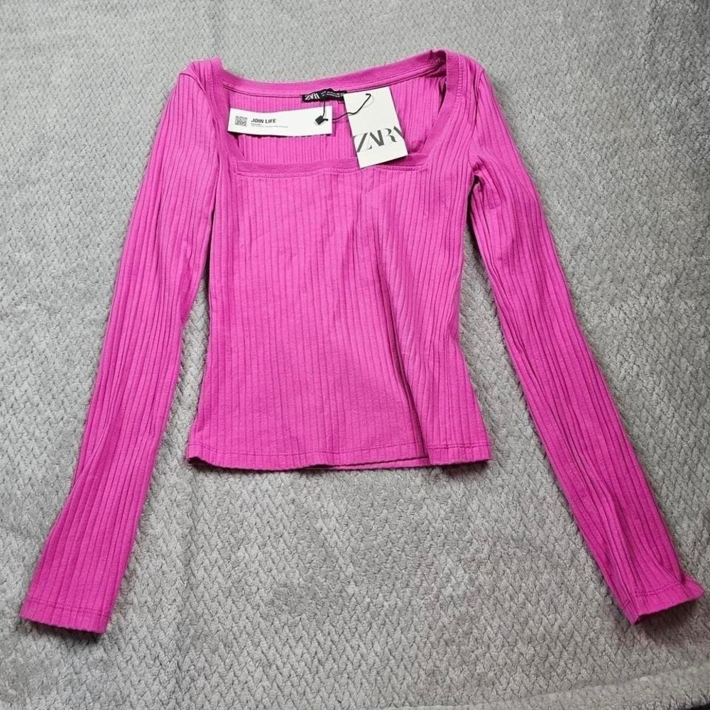 Zara Women's S Top Long Sleeve‎ Ribbed Pink NWT